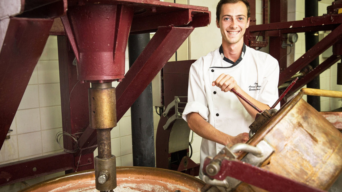 Arnaud Soubeyran confectioner at a copper nougat cauldron in Montélimar