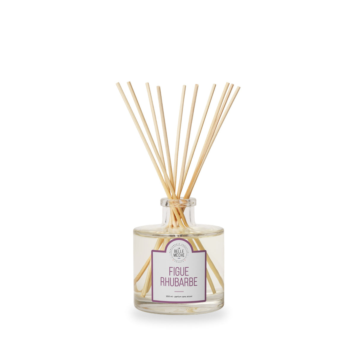 Diffuseur à bâtonnets Figue Rhubarbe de La Belle Mèche, pot en verre de 200 ml