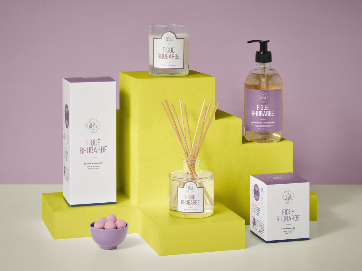 La Belle Mèche Fig Rhubarb reed diffuser, candle and liquid soap