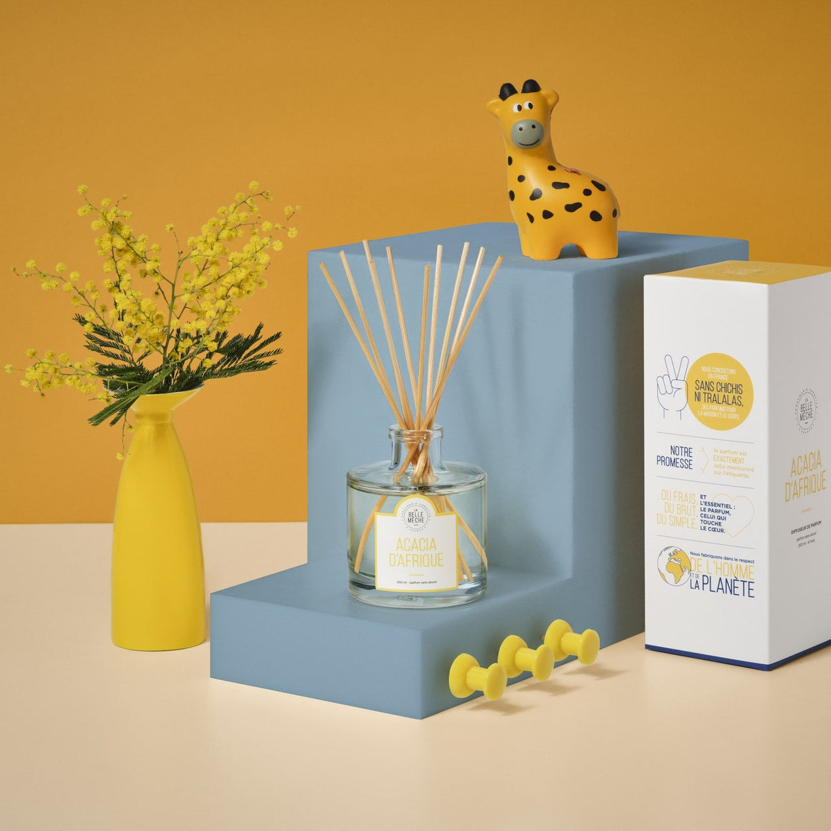 Diffuseur à bâtonnets Acacia d’Afrique de La Belle Mèche avec du mimosa