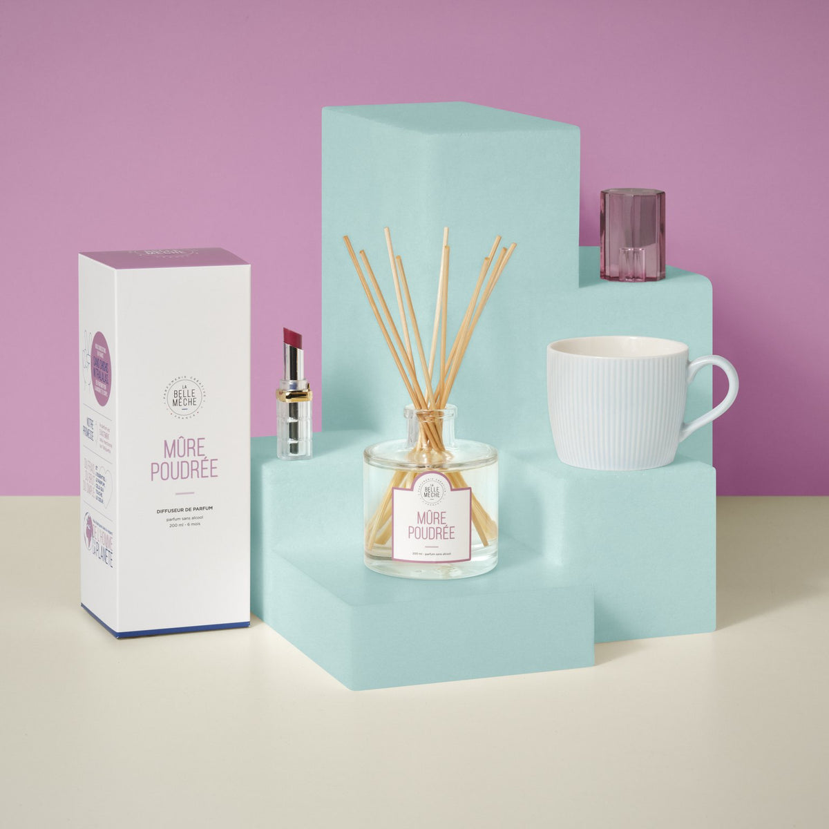 La Belle Mèche Blackberry Musk reed diffuser and its box
