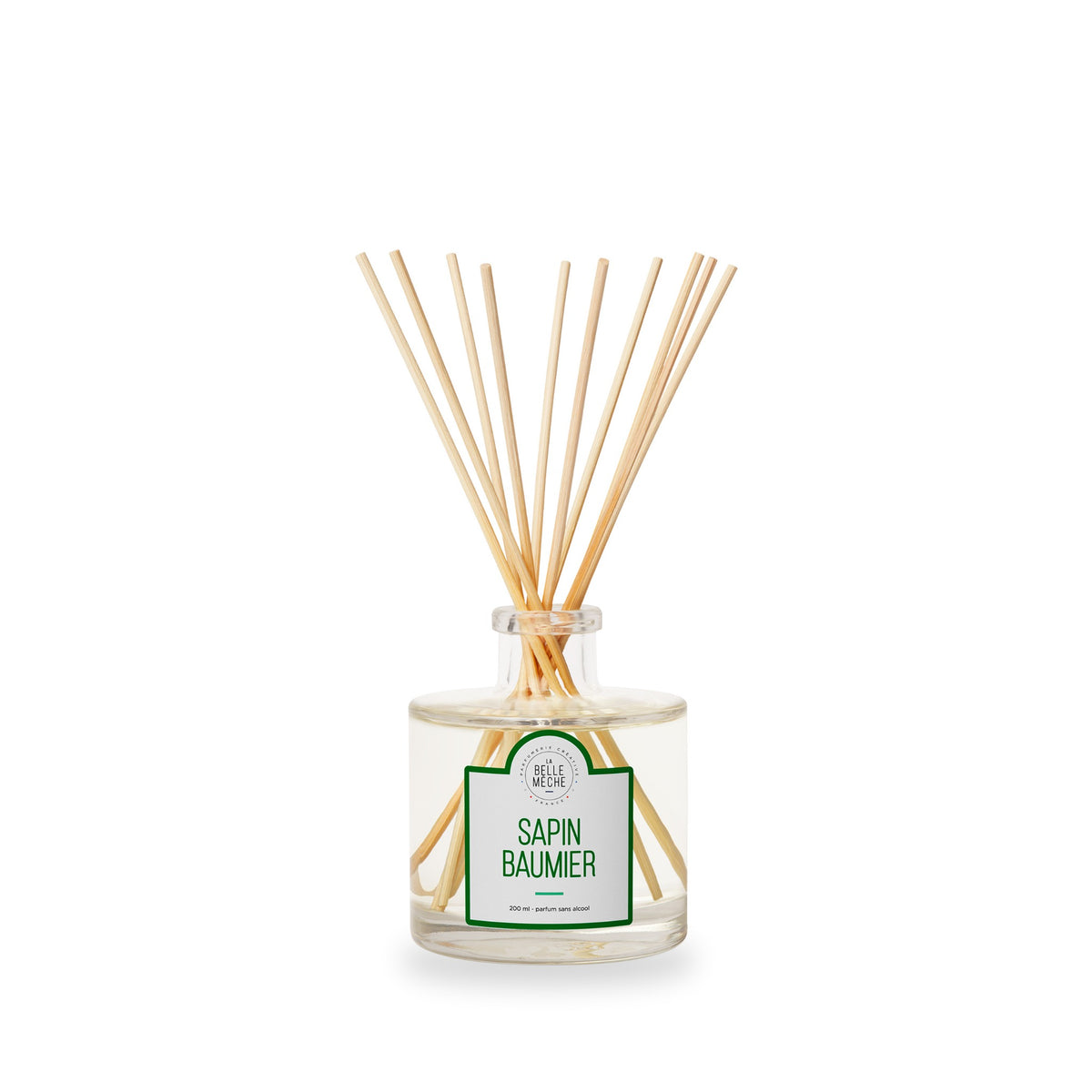 Diffuseur à bâtonnets Sapin Baumier de La Belle Mèche, pot en verre de 200 ml