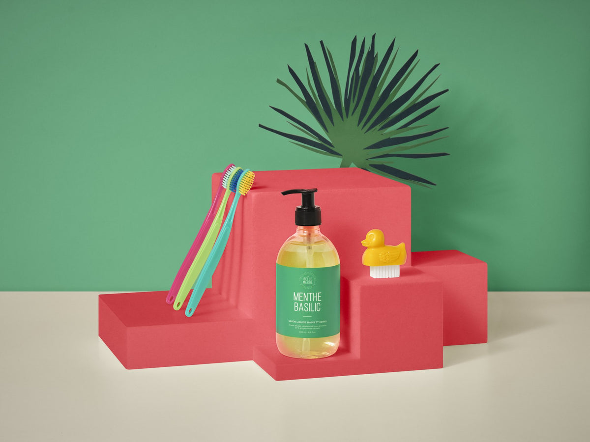 Savon liquide Menthe Basilic pour les mains et le corps de La Belle Mèche
