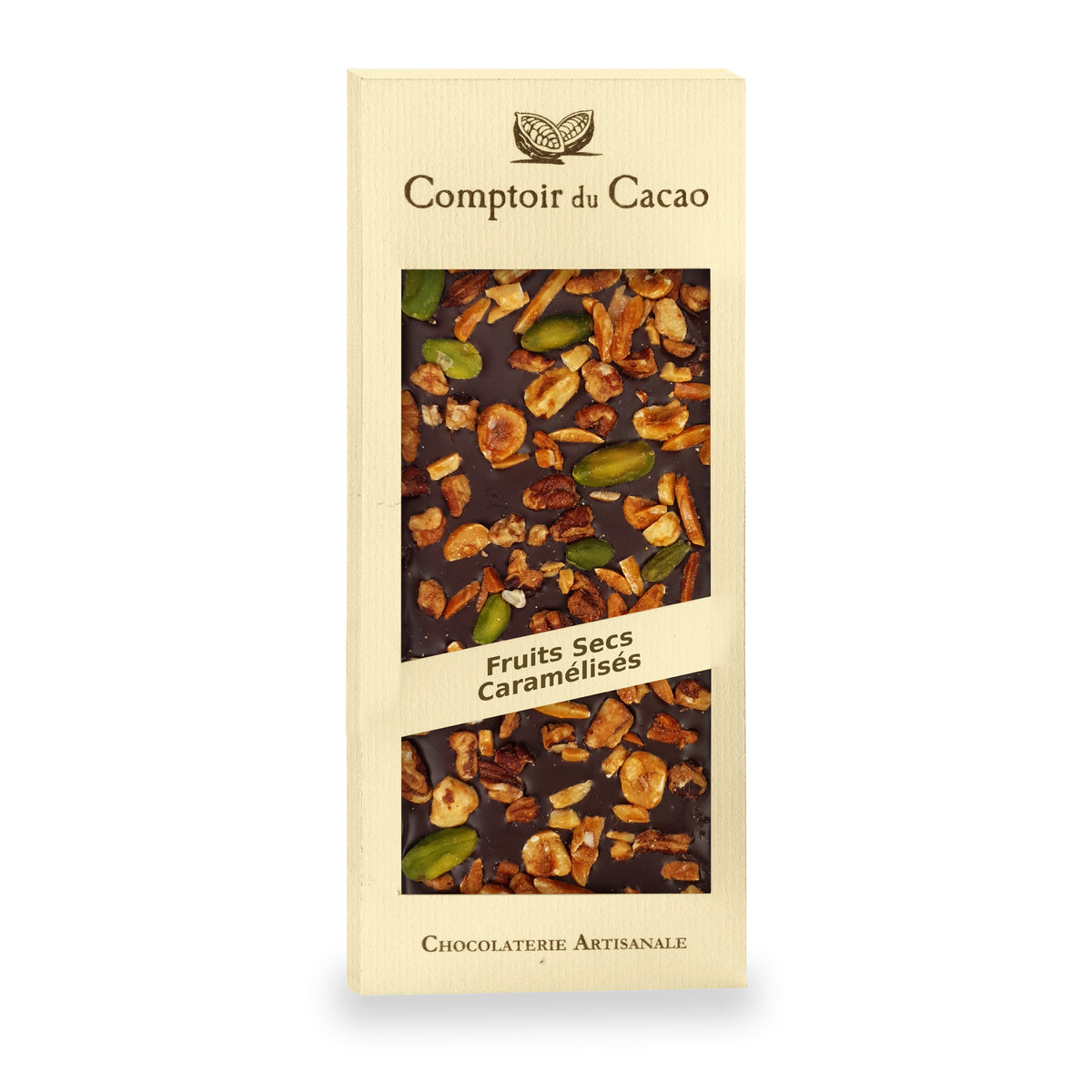 Tablette de chocolat au lait aux fruits secs caramélisés de Comptoir du Cacao, 90 g