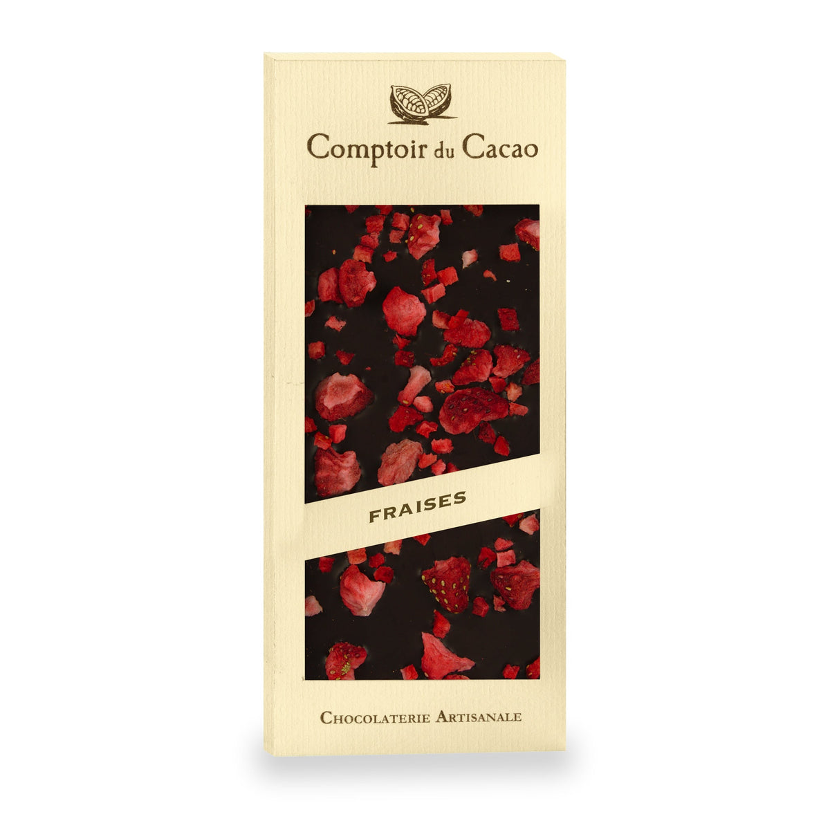 Tablette de chocolat à la fraise du Comptoir du Cacao, 90 g