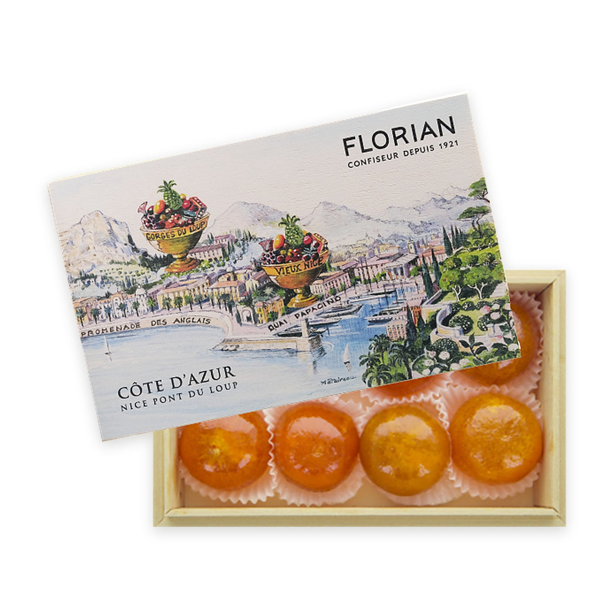 Candied Clementines Wooden Box by Confiserie Florian, 670 g