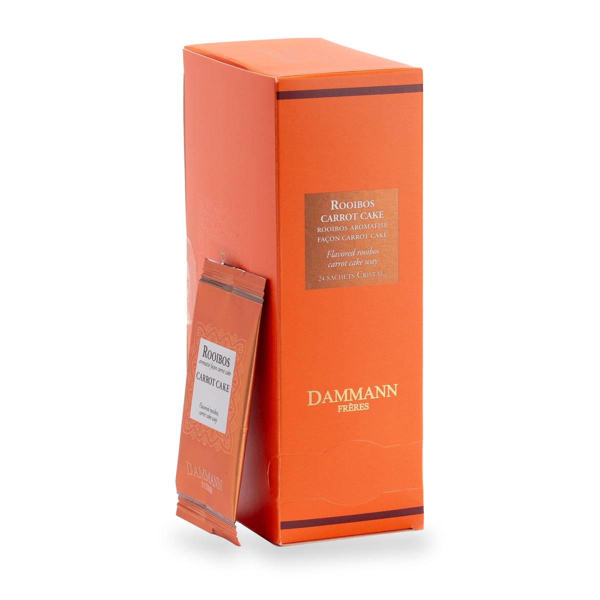 Rooibos Carrot Cake N°596 Dammann Frères en sachets, boîte de 24 et sachet