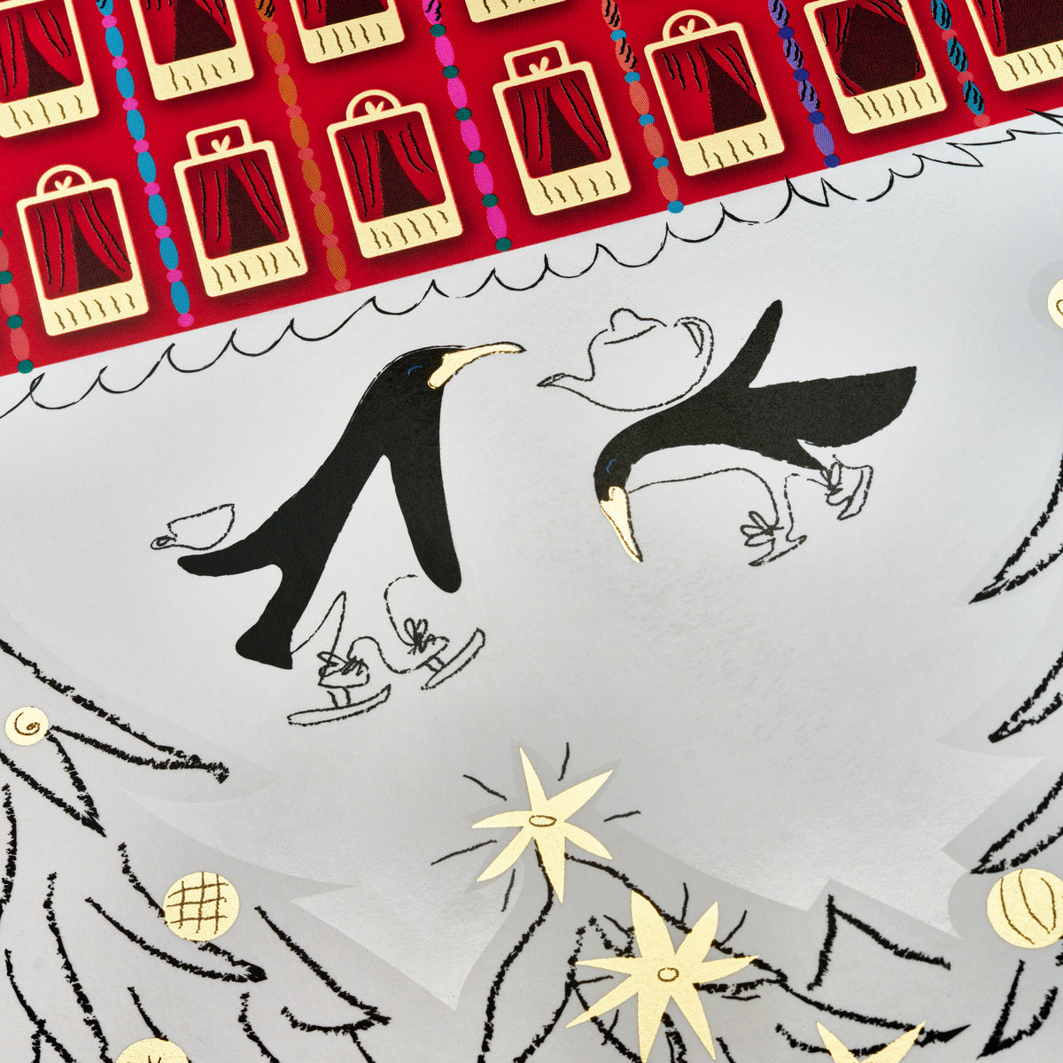 Advent Calendar by Dammann Frères, close-up of the skating penguins illustration