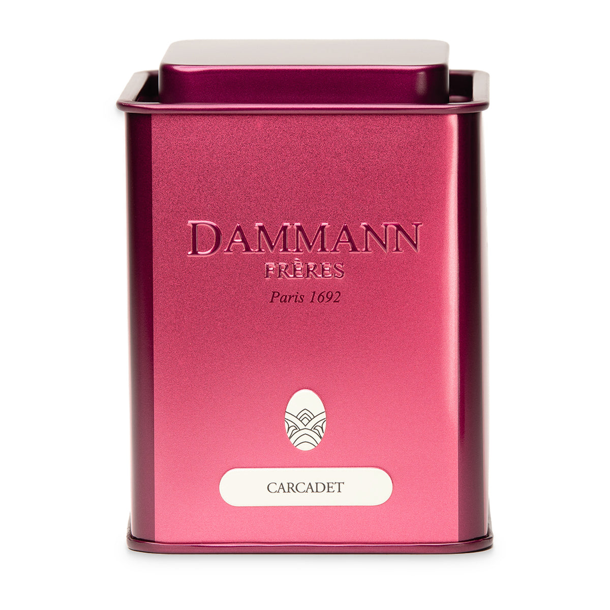 Red Empty Canister by Dammann Frères, small 100g Carcadet canister