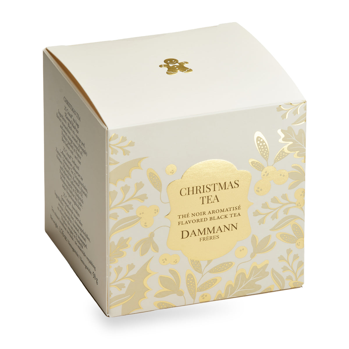 Christmas Tea by Dammann Frères, box of 25 Cristal tea bags, side view