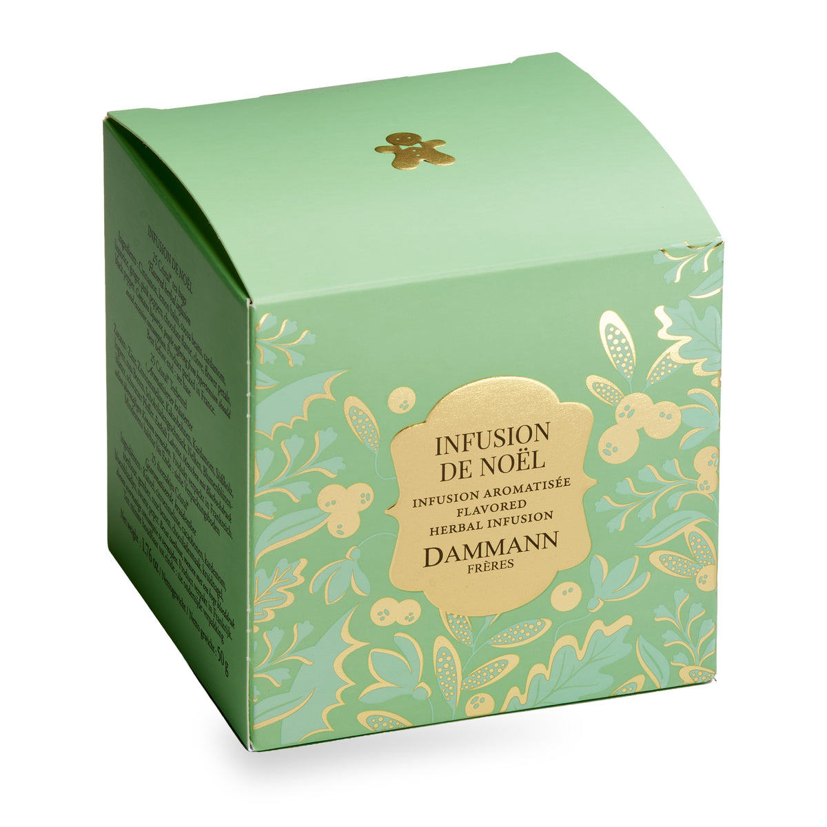 Infusion de Noël by Dammann Frères, box of 25 Cristal tea bags, side view