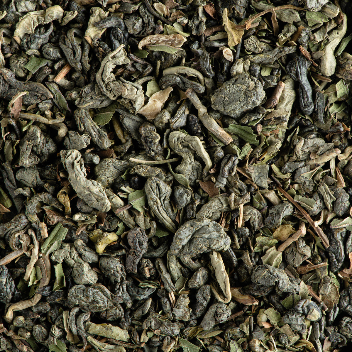 Close-up of Flavored Green Mint loose-leaf tea by Dammann Frères