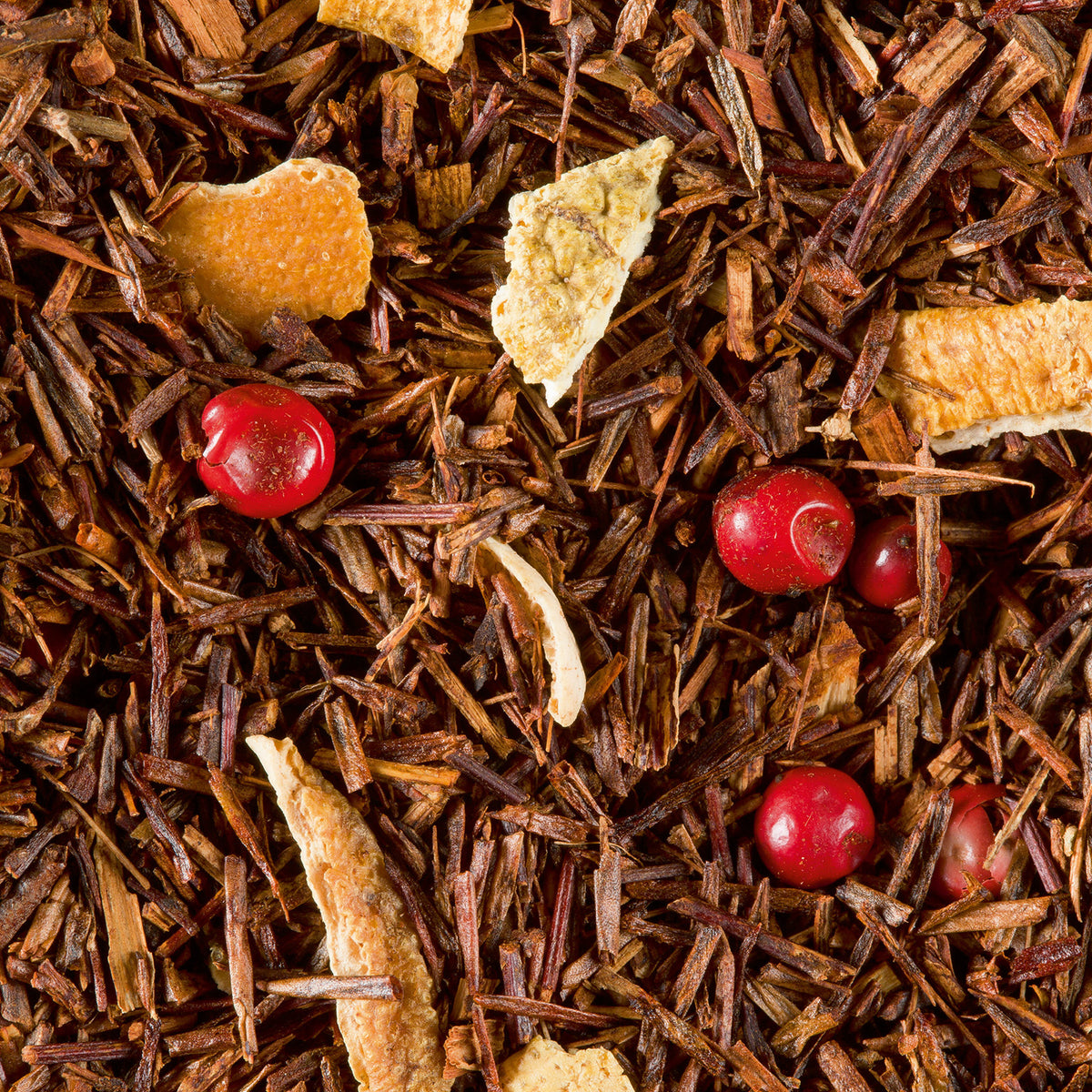 Close-up of Rooibos De Noël loose rooibos by Dammann Frères