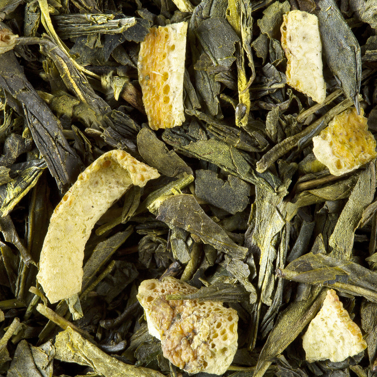 Close-up of Soleil Vert loose-leaf tea by Dammann Frères
