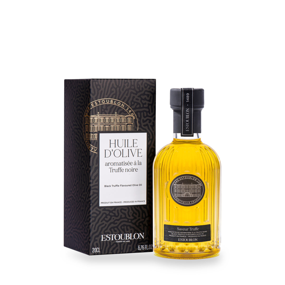 Huile d’olive à la truffe d’Estoublon, bouteille en verre de 200 ml et son coffret