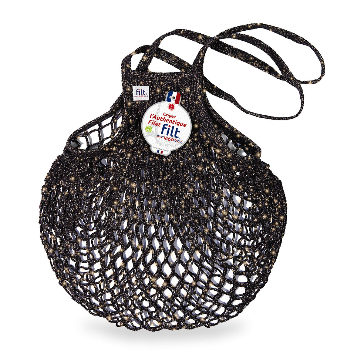 Black & Gold Net Bag Long Handles by Filt 1860