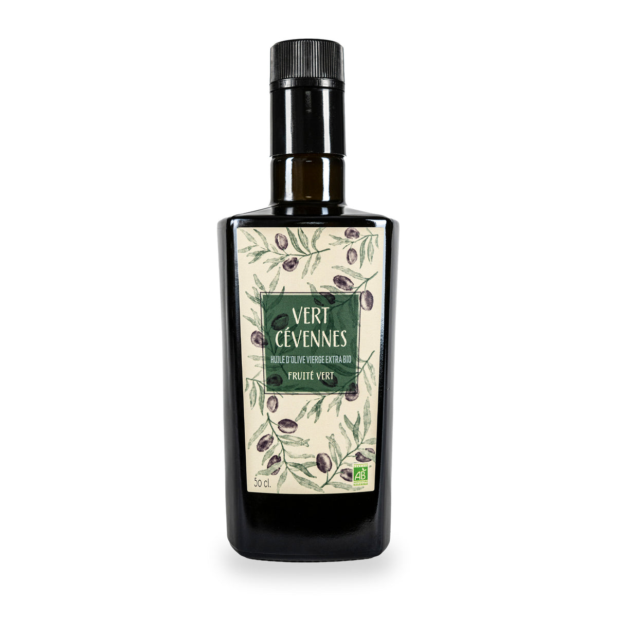 Huile d’olive Vert Cévennes de La Magnanerie, bouteille en verre de 500 ml