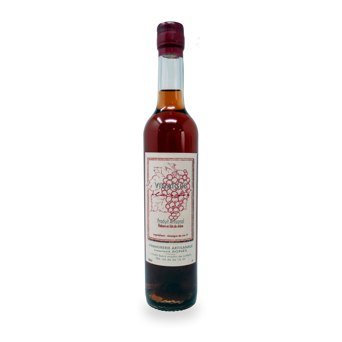 Vinaigre de vin rouge de Laurent Agnès, bouteille en verre de 500 ml