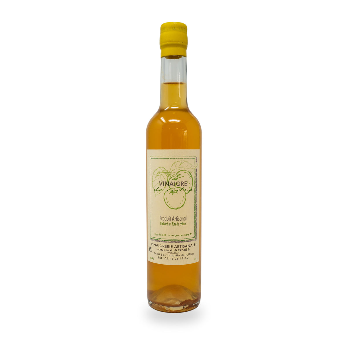 Vinaigre de cidre de Laurent Agnès, bouteille en verre de 500 ml