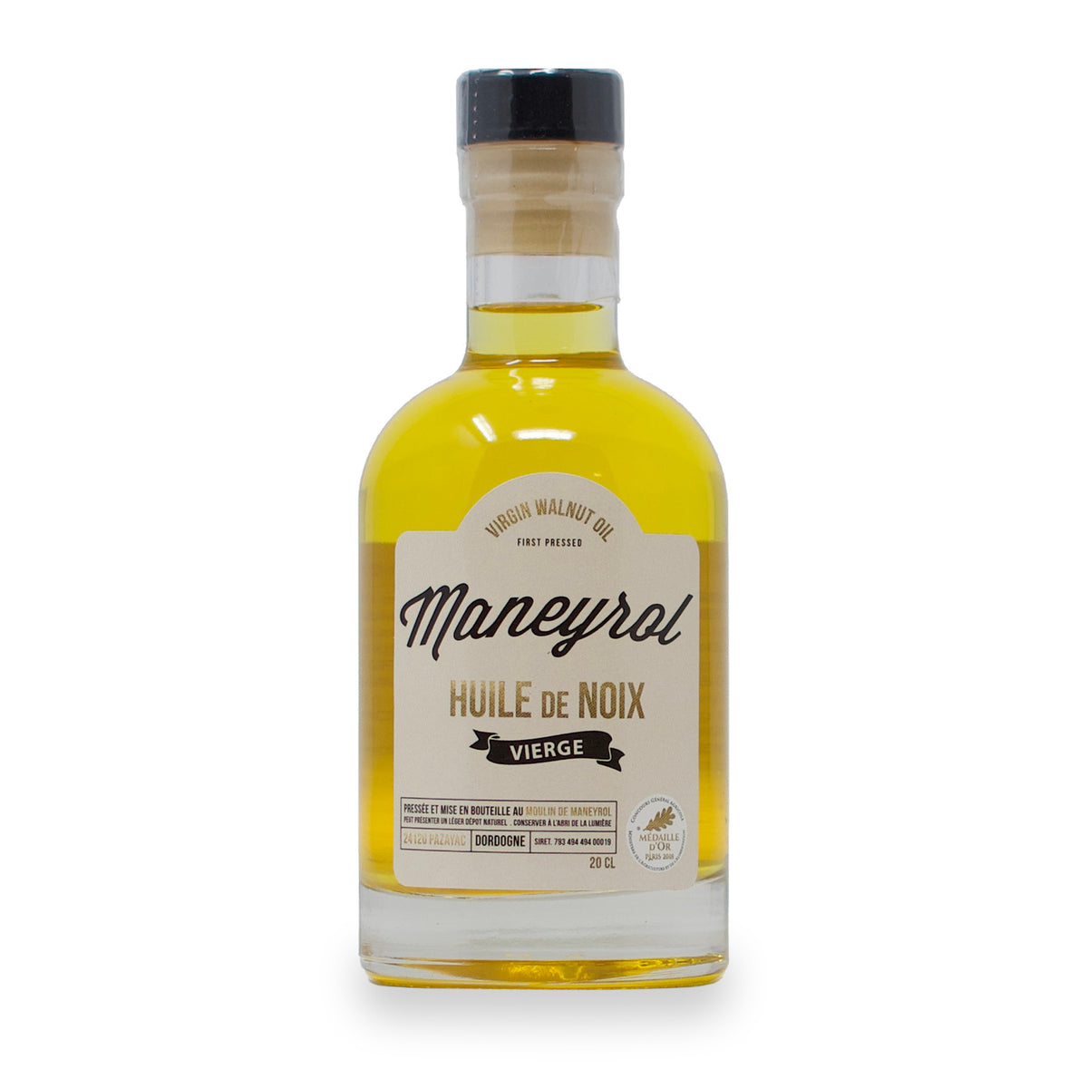 Huile de noix vierge du Moulin de Maneyrol, bouteille en verre de 200 ml