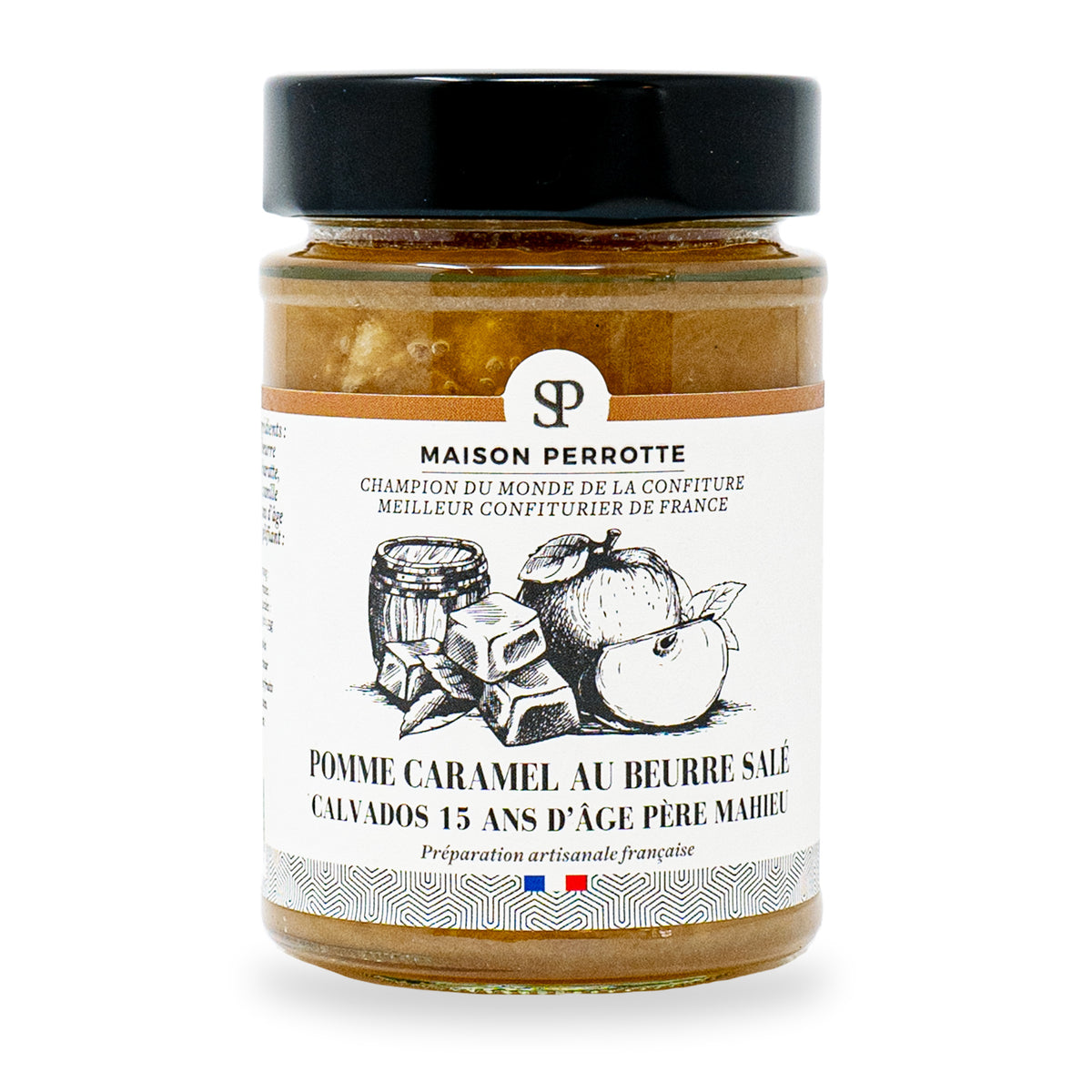 Apple Salted Butter Caramel Calvados Jam by Maison Perrotte, 210 g glass jar
