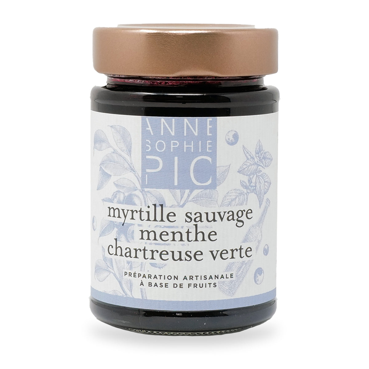 Confiture myrtille sauvage, menthe et Chartreuse verte Anne-Sophie Pic, pot en verre de 210 g