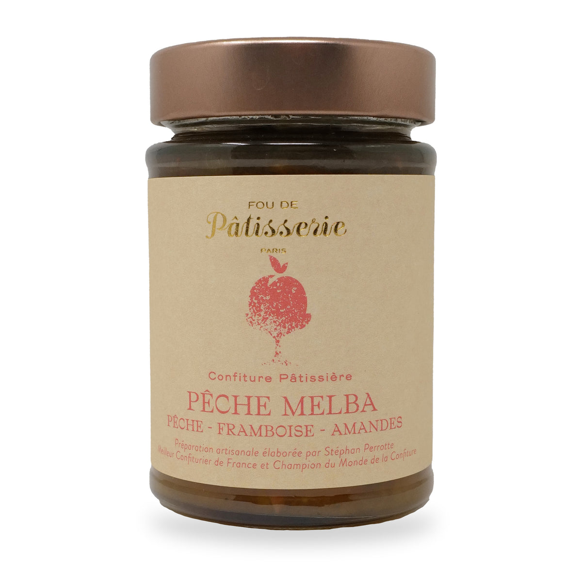 Confiture Pêche Melba de la Maison Perrotte, pot en verre de 210 g