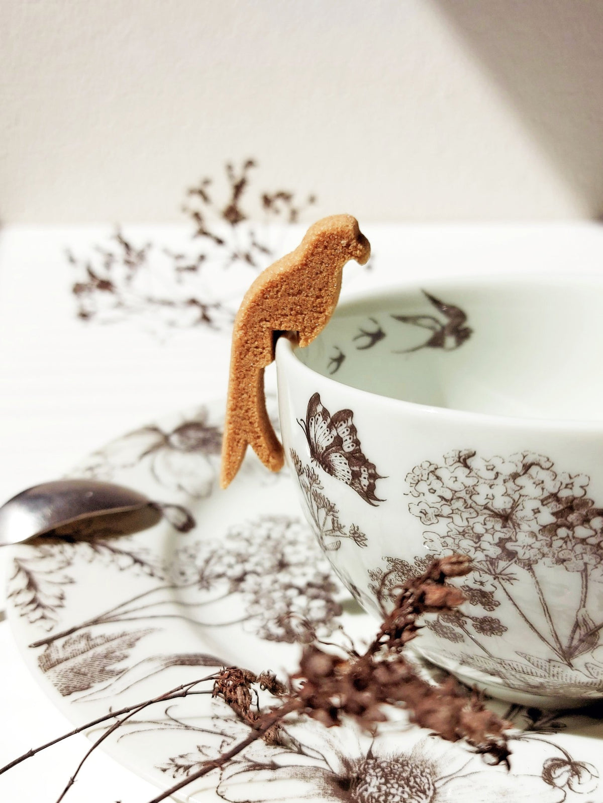 Canasuc Pause Ailée sugar bird perched on a teacup