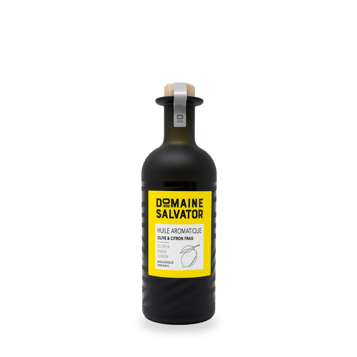 Huile aromatique au citron frais du Domaine Salvator, bouteille en verre de 250 ml