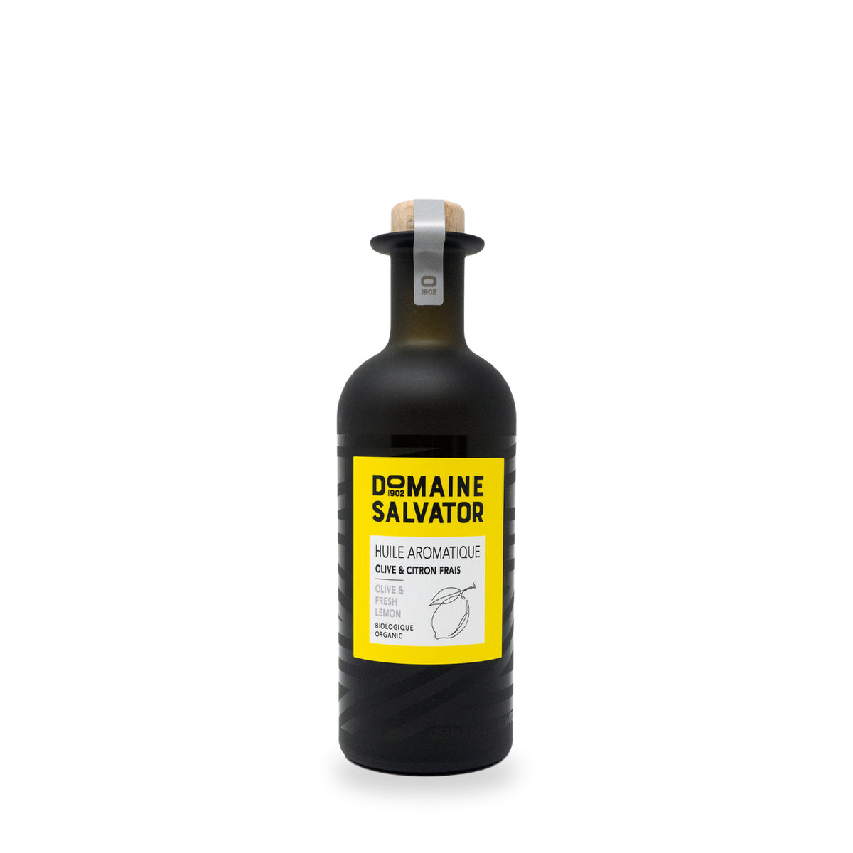 Huile aromatique au citron frais du Domaine Salvator, bouteille en verre de 250 ml