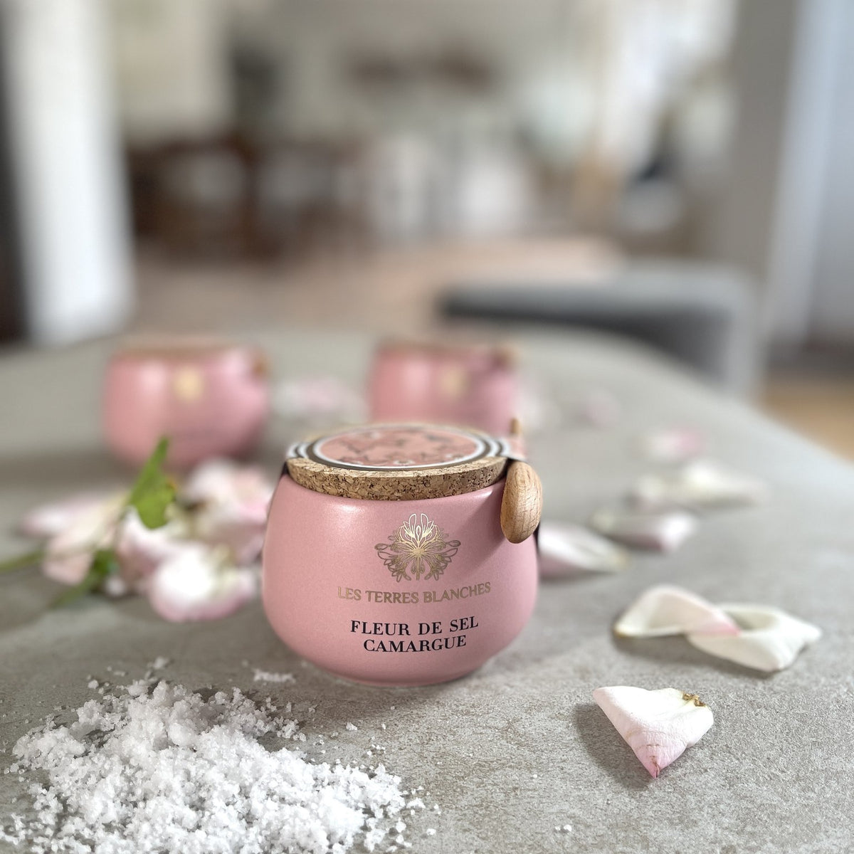 Les Terres Blanches fleur de sel de Camargue in its pink jar