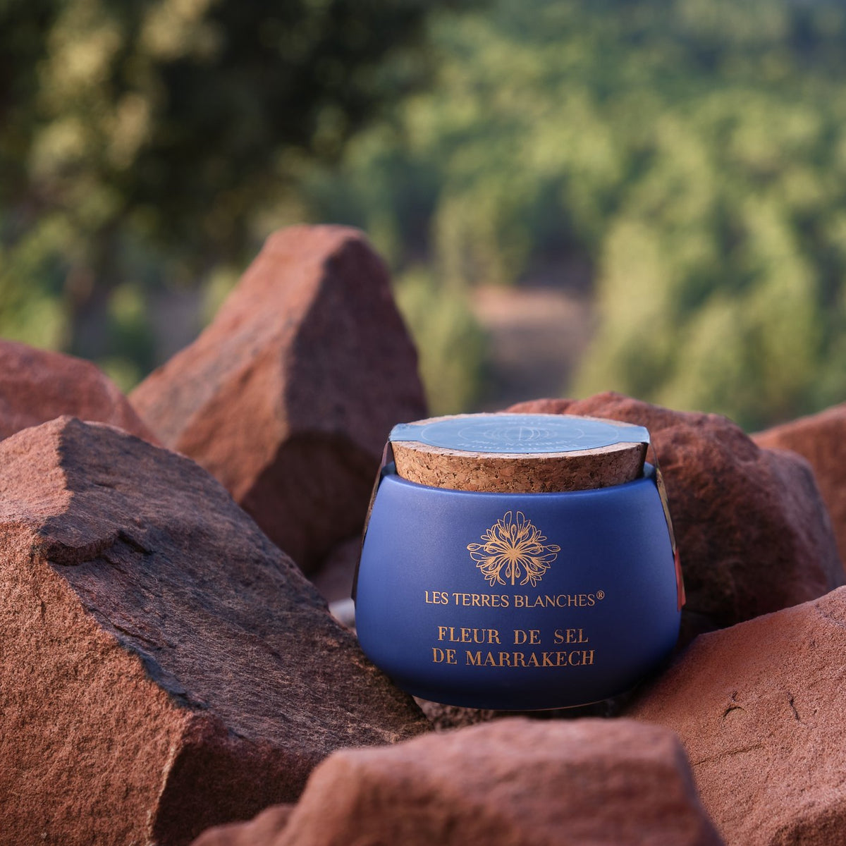 Les Terres Blanches fleur de sel de Marrakech jar among red rocks
