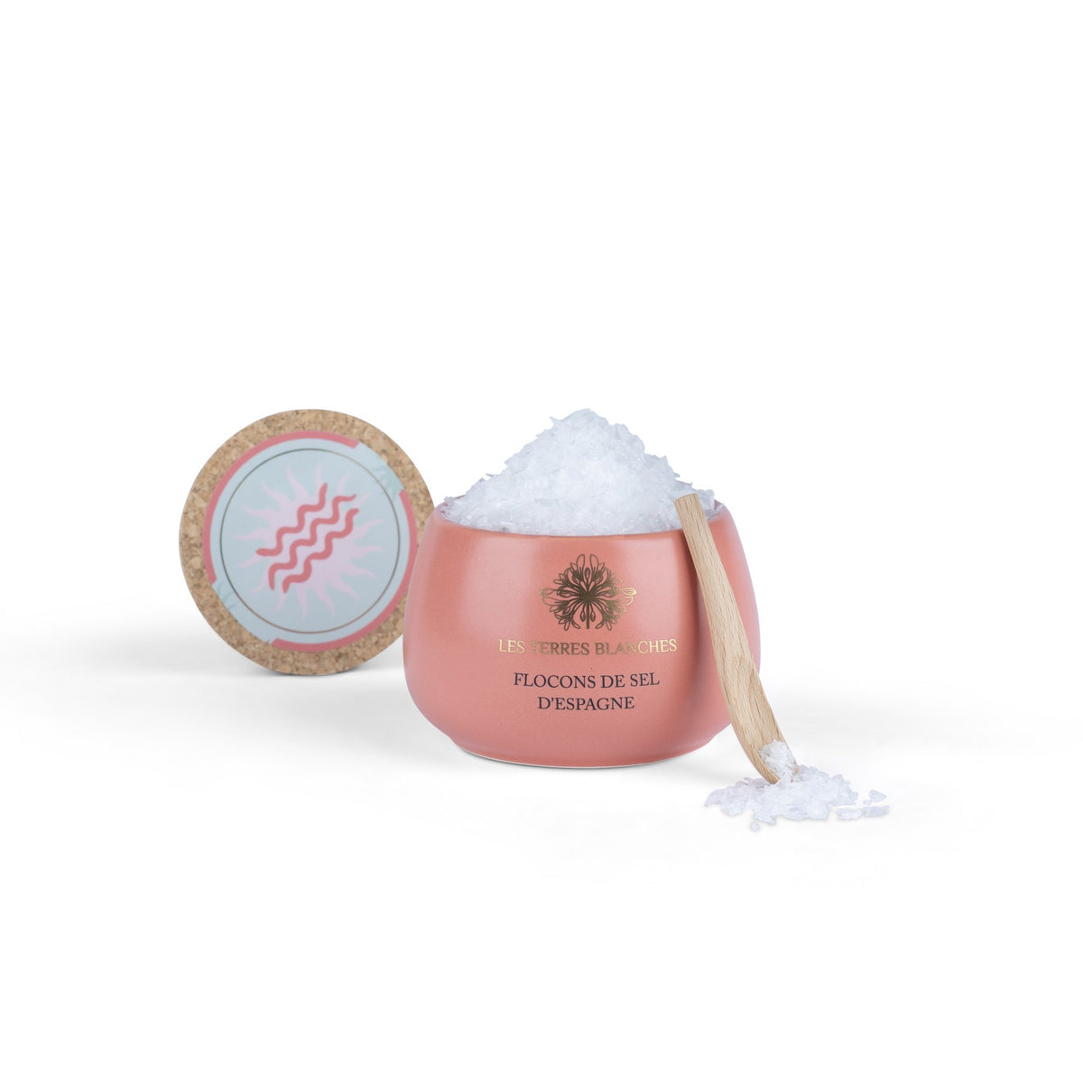 Les Terres Blanches Spanish salt flakes in their salmon-pink jar