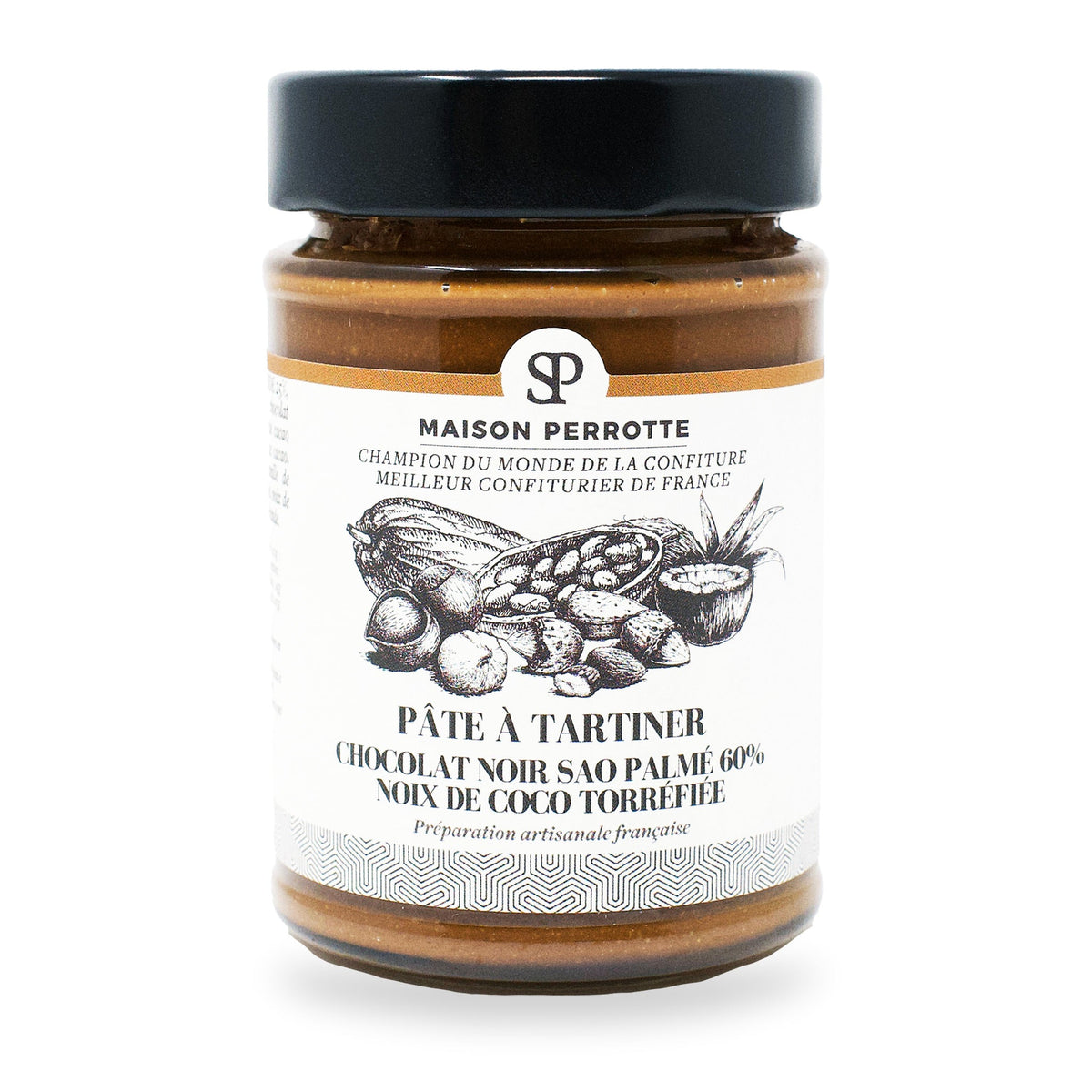 Pâte à tartiner chocolat noir et coco de la Maison Perrotte