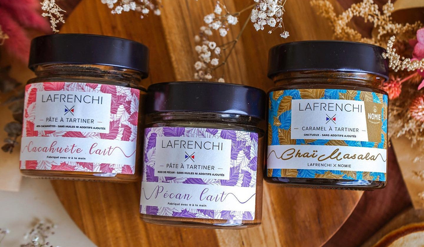 Lafrenchi artisanal caramel and chocolate spreads in glass jars