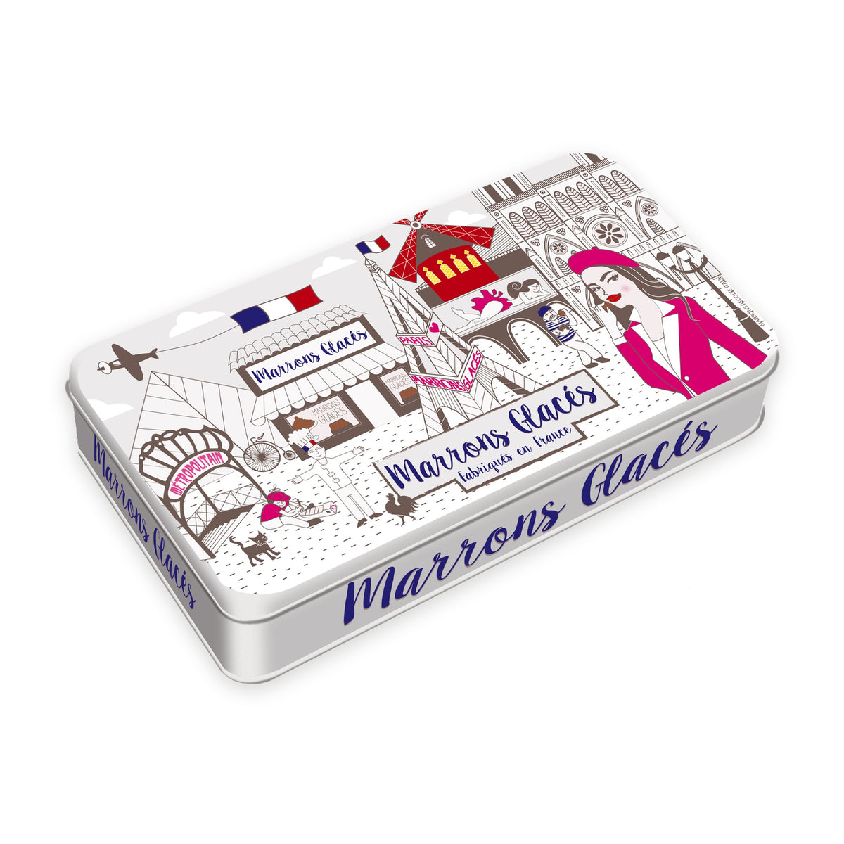 Candied Chestnuts Paris Tin by L’Artisan Provençal, illustrated with Paris landmarks