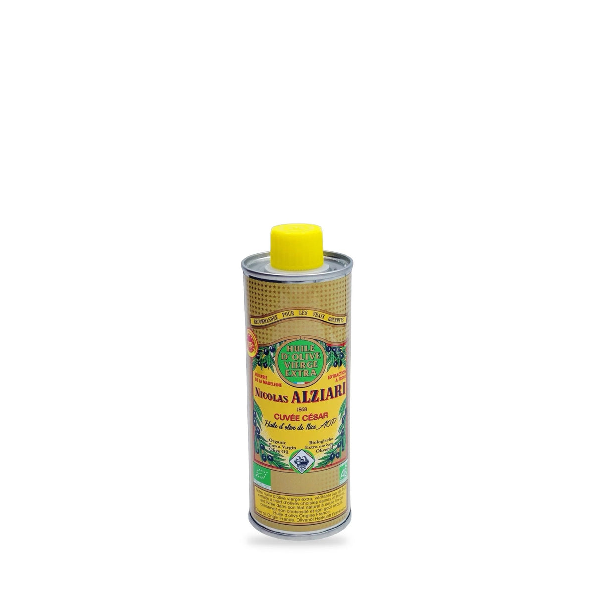 Huile d’olive vierge extra Nicolas Alziari, cuvée César biologique AOP Nice, bidon de 250 ml