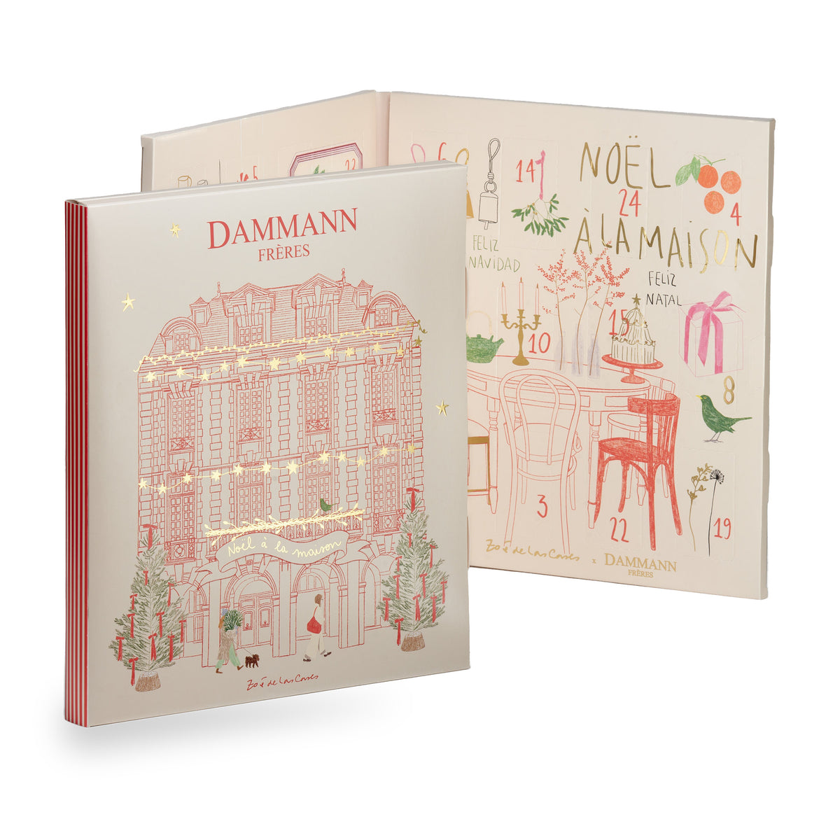 Calendrier de l’Avent Noël à la maison de Dammann Frères, présenté fermé et ouvert