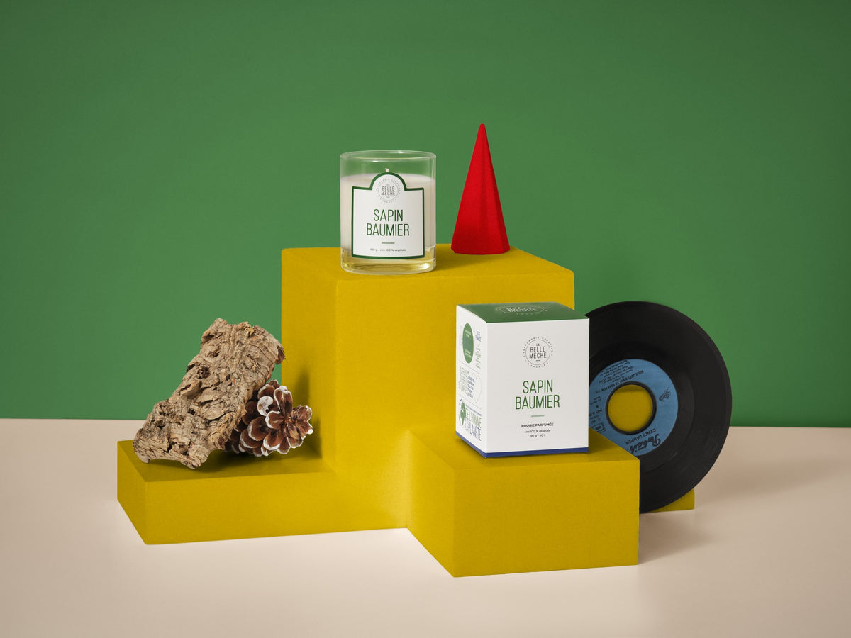 La Belle Mèche Balsam Fir scented candle and its box