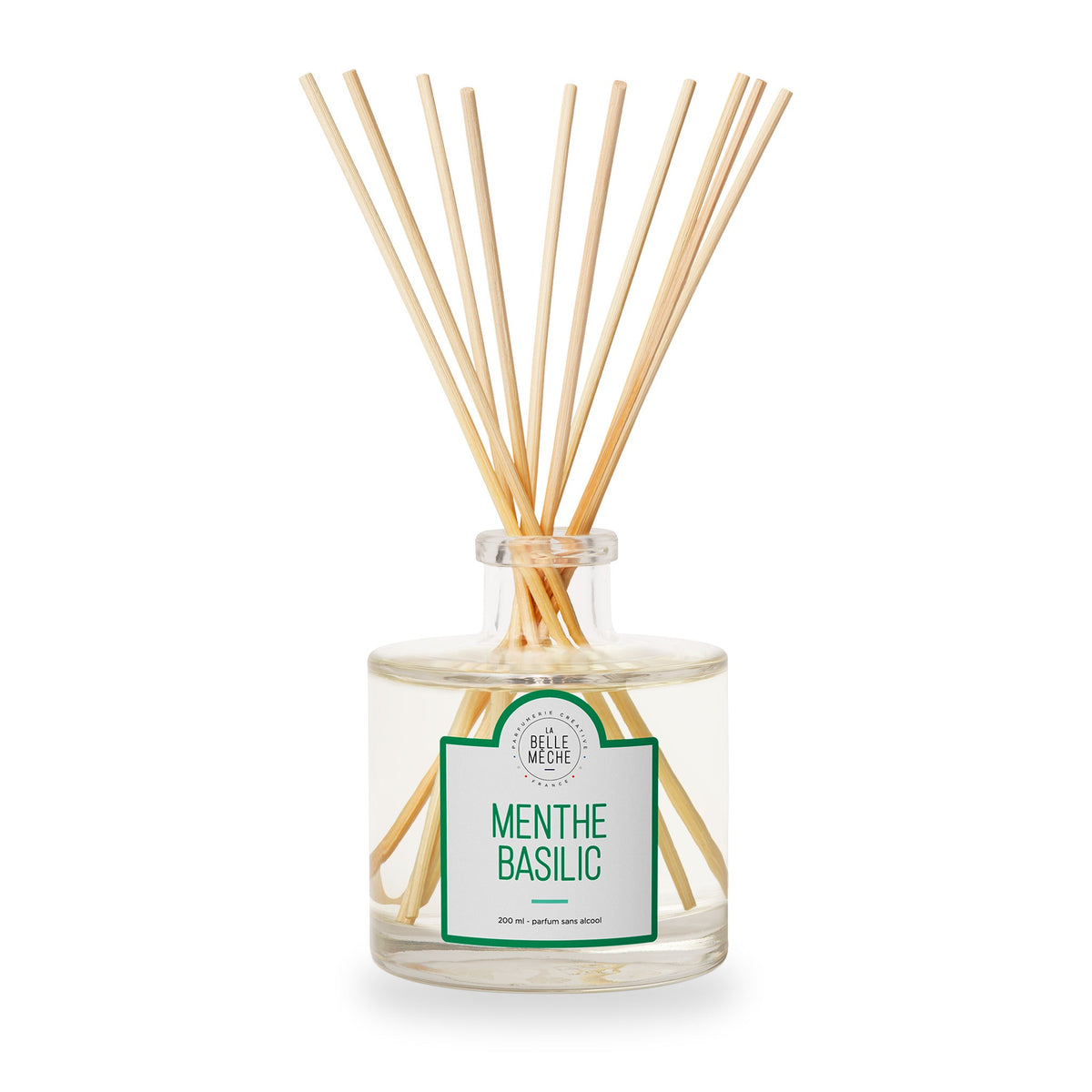 Mint Basil Reed Diffuser by La Belle Mèche, 200 ml glass jar