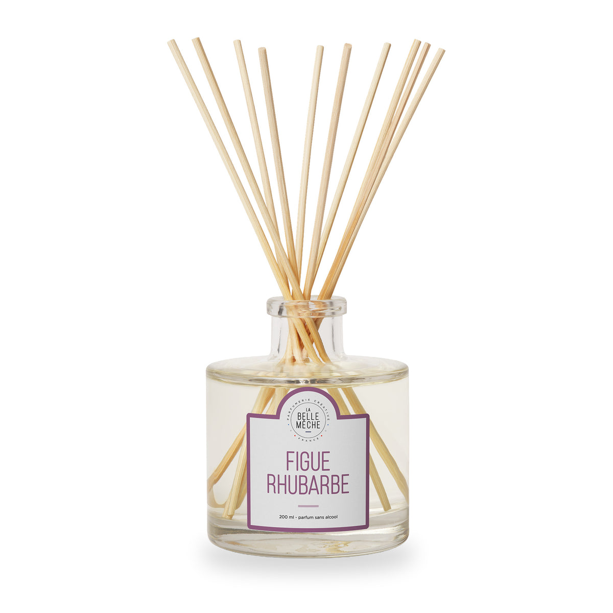 Diffuseur à bâtonnets Figue Rhubarbe de La Belle Mèche, pot en verre de 200 ml