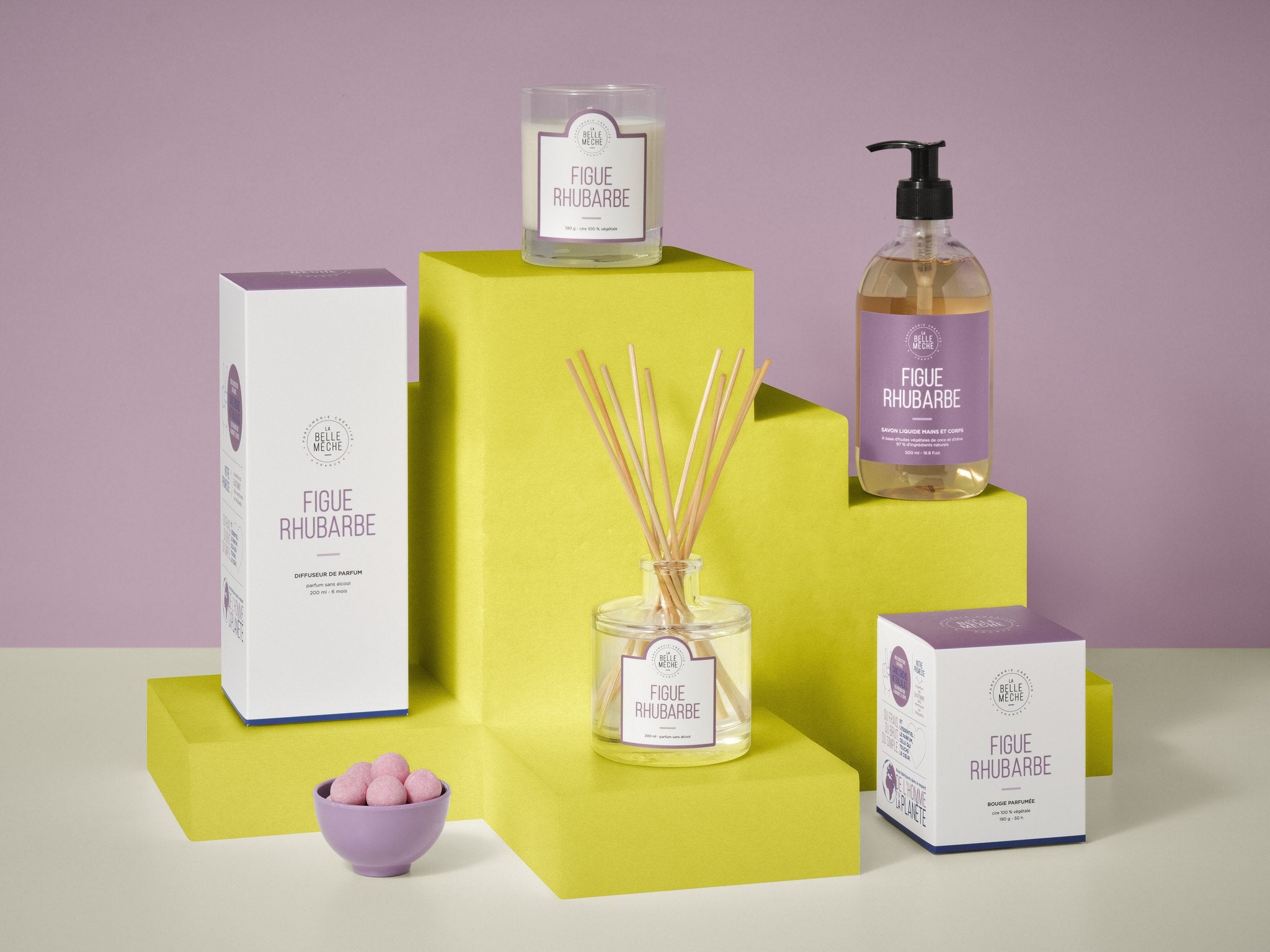 La Belle Mèche Fig Rhubarb reed diffuser, candle and liquid soap