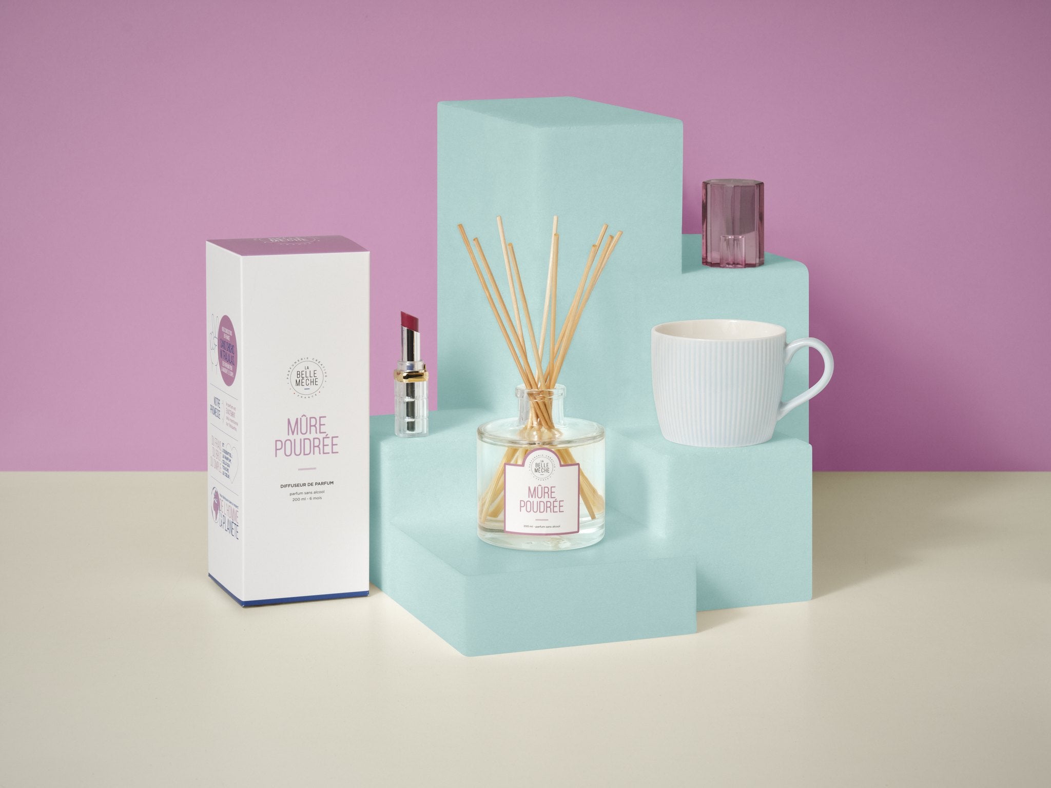 La Belle Mèche Blackberry Musk reed diffuser and its box
