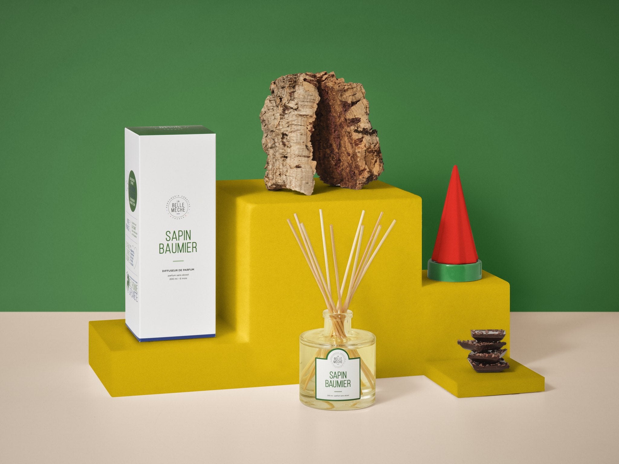 La Belle Mèche Balsam Fir reed diffuser with cork bark