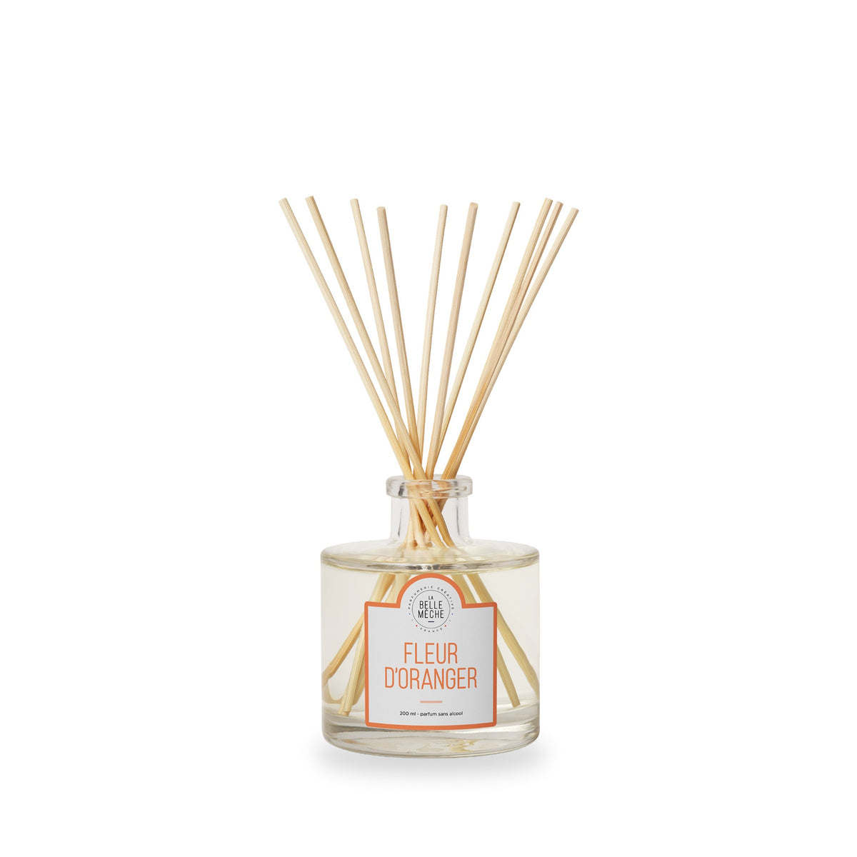 Diffuseur à bâtonnets Fleur d’Oranger de La Belle Mèche, pot en verre de 200 ml