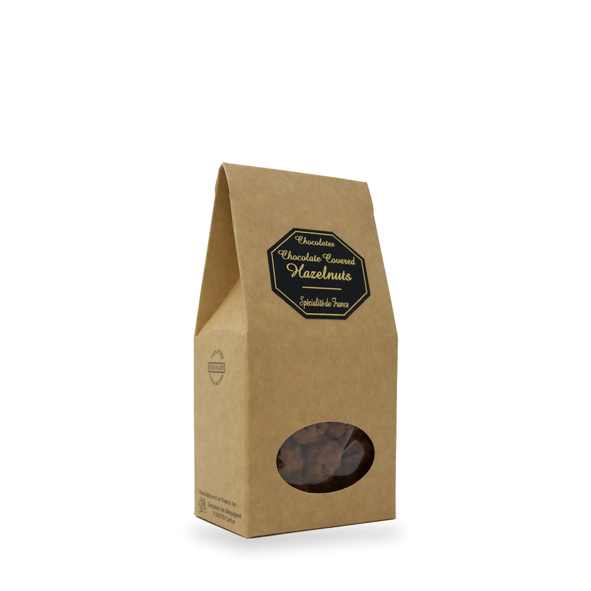 Noisettes grillées enrobées de chocolat du Domaine de Béquignol, boîte kraft de 100 g