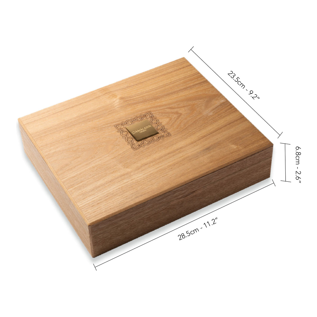 Coffret de tisanes en bois clair Dammann Frères, dimensions