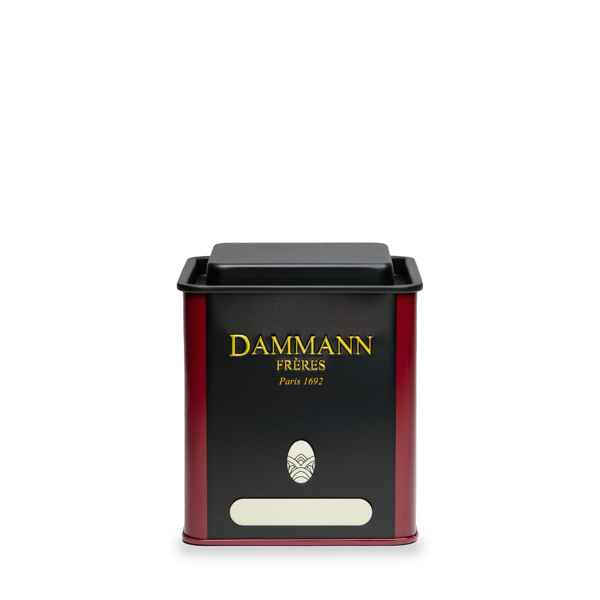 Black Empty Canister by Dammann Frères, small 100g canister