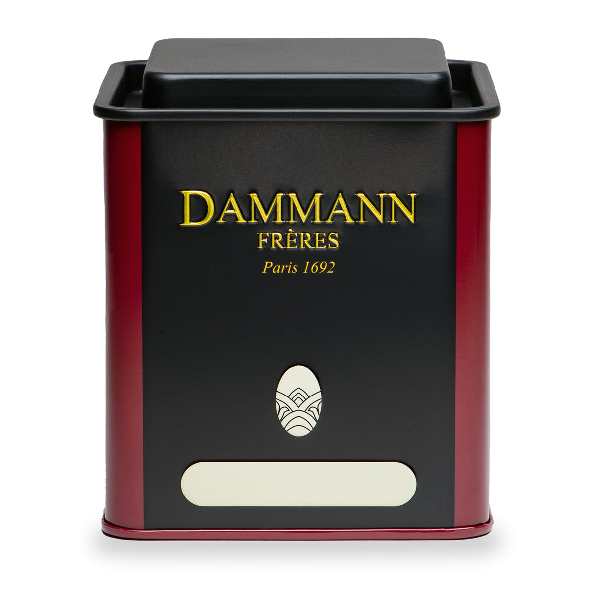 Black Empty Canister by Dammann Frères, small 100g canister