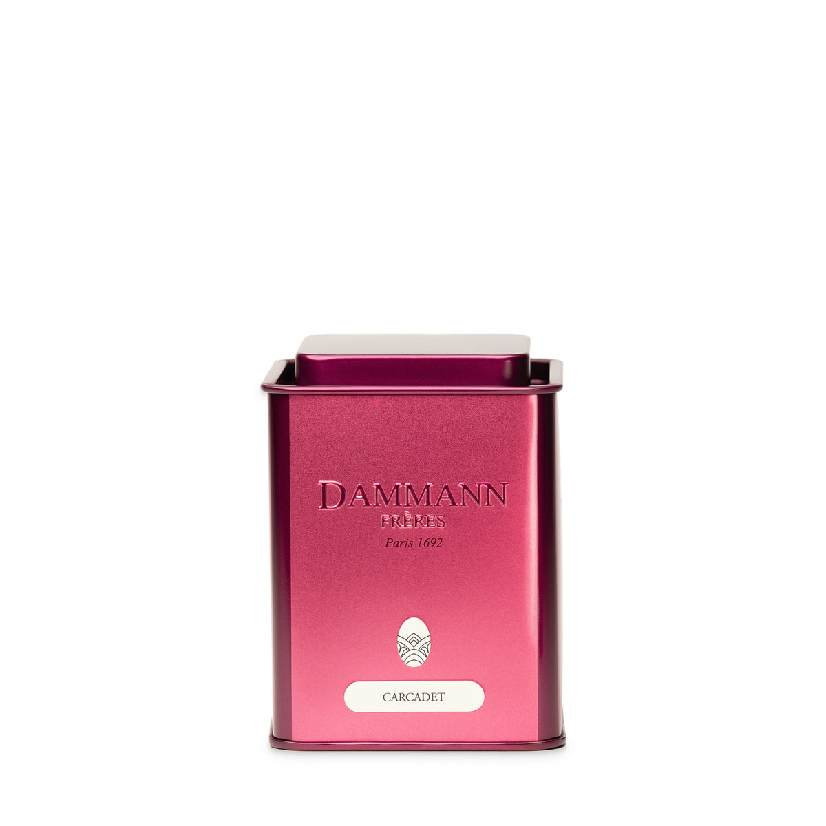 Boîte vide rouge de Dammann Frères, petite boîte Carcadet de 100 g